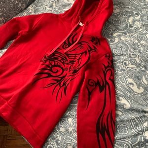 Designed red pull over hoodie